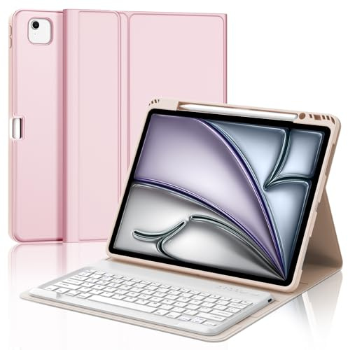 Tiiomioon Keyboard Case for iPad Air 13-inch (M4 2026/M3 2025/M2 2024) | Detachable Bluetooth Keyboard for iPad Air 13'', UK Layout Keyboard for iPad Pro 12.9'' 2022/2021/2020/2018, Pink