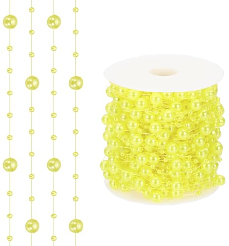sourcing map 98 Feet Artificial Pearl String, Faux Pearl Beads Fishing Line String Beads Chain Vases Filler for Floating Candle Wedding Centerpiece Party Decoration, Yellow