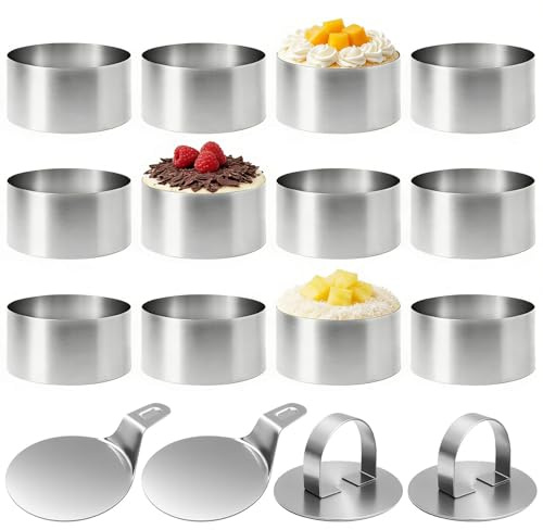 Sythrix 12-Piece Dessert Rings with Lids and Bases, Stainless Steel 8cm Round Mousse Rings, Professional Cake Rings for Baking, Mousse, Dessert Presentation, and Plating