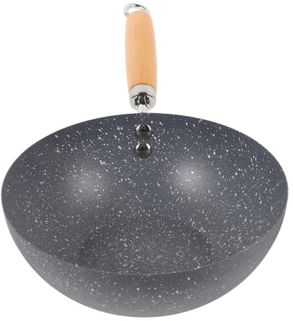 Uonlytech Padella Wok in Ferro 20 Cm Effetto Marmo, Piccolo Wok a Fondo Tondo per Fornello a Induzione, Padella da Cucina per Uso Quotidiano e Preparazione di Carne e Verdure