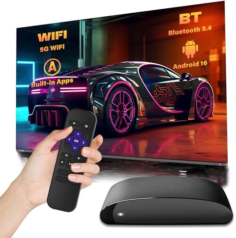 Android TV Box 16.0, HD Smart TV Box, H313 Quad-Core, Doble Banda WiFi 2.4 GHz + 5 GHz y Bluetooth 5.4. Reproductor Multimedia con Sistema Android para Cine en Casa, Viajes y Exteriores (2+8 GB)