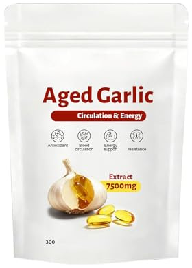Extracto de ajo añejo 7500 mg - Apoyo cardíaco e inmunológico - Sin OGM, sin gluten - 300 unidades,1Pcs