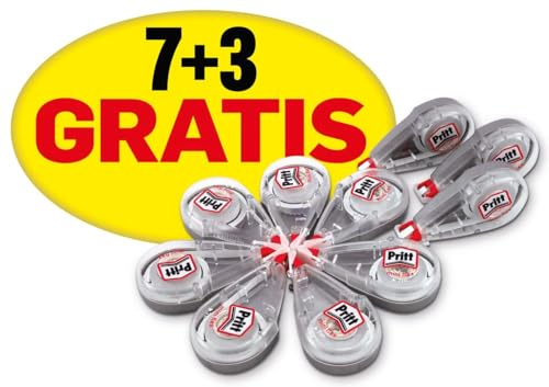 Pritt Mini roller, set di 10 nastri correttori, roller di correzione per cancellare e correggere, punta flessibile e riscrittura immediata, ideale per tutte le astucci