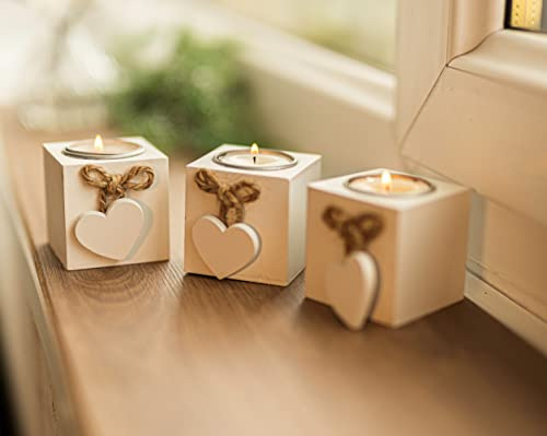Garden Mile Candle Holder Tea Light White Wooden Love Heart Box 9x Tealight Candle Holders. Rustic Home Decoration Christmas Table Centrepiece, Modern 9x Tealight Wedding Table Centrepiece