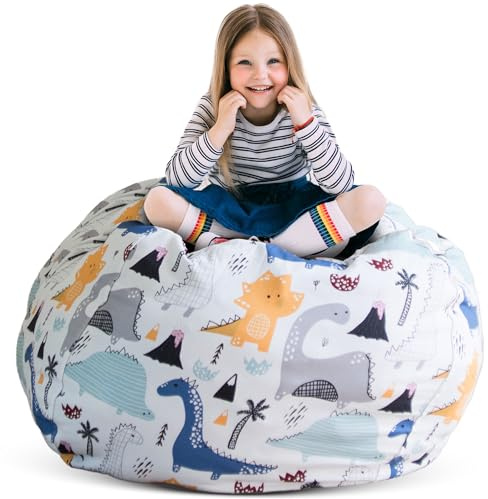Creative QT Poltrona Sacco da Riempire con Peluche - Organizzazione Riempi & Siediti per Stoccaggio Giocattoli Bambini - Disponibile in Varie Dimensioni e Colori (33, Dinosauri)