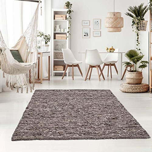 Taracarpet Handweb-Teppich Oslo Wolle im Skandinavischem Landhaus Design Wohnzimmer Esszimmer Schlafzimmer Flur Läufer beidseitig verwendbar 070x130 cm grau Multi