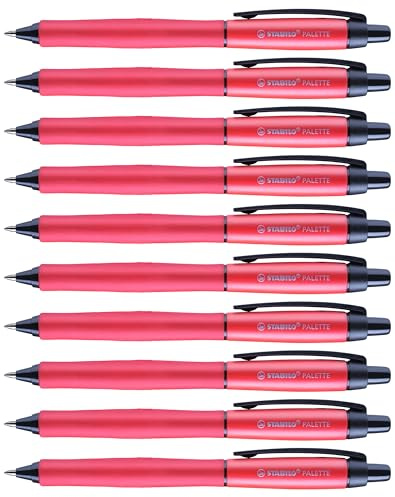 STABILO - Tintenroller mit Druckmechanik - PALETTE - Strichbreite F (0, 4 mm) - 10er Pack - rot