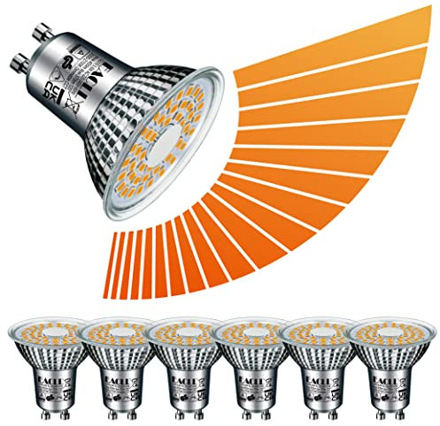 EACLL GU10 LED Bulbs Dimmable Warm White 5.8W 2000K-2700K, 35W Halogen Lamp Equivalent. 370 Lumen Energy Saving Light Source, Stepless Continuous Dimming, Wide Beam 120° Reflector Spotlight, 6 Pack
