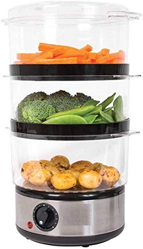 3 Tier Food Steamer / 6 Litre/Compact Design / 3 Separate Compartments & Rice Bowl/Healthy Cooking Of Vegetables, Meats & Fish / 60 Minute Timer Function / 400W