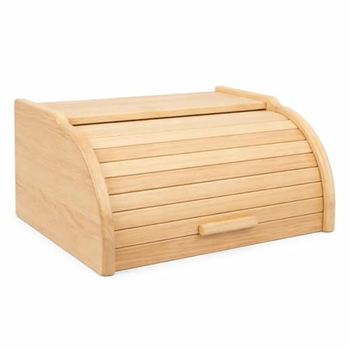 BAS Brotkasten Holz Natur Groß 38x29x18 cm – Traditioneller Rollbrotkasten mit Rolldeckel – Retro Brotbox Küche – Holz-Brotbehälter hält Brot länger frisch