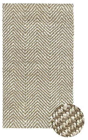 HAMID - Alfombra de Yute Alcázar - 100% Fibra de Yute Natural - Alfombra Suave - Tejida a Mano - Alfombra de Salón, Comedor, Dormitorio, Pasillos, Entrada - (Blanco, 110x60cm)