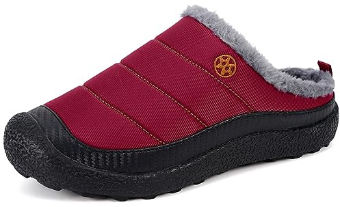 Eagsouni Men's Women's Winter Warm Slippers Fuzzy Plush Lining Slip on House Shoes Indoor Outdoor Anti-Skid Rubber Sole