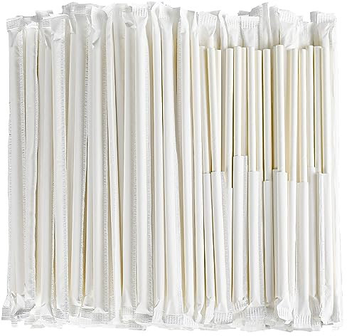[1000 Counts] White Paper Straws Wrapped Individually for Drinking - 7.75 x0.24 - Restaurant Pack