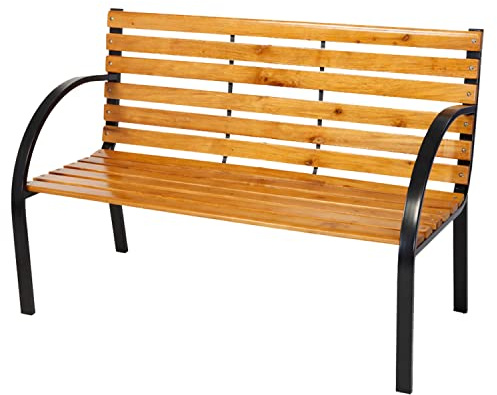Mojawo Edle und Massive Parkbank aus Metall und Holz Gartenbank 122 x 60 x 80 cm Sitzbank Farbe Natur Hell/Schwarz