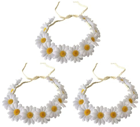 Gänseblümchen-Stirnband, Sonnenblumenkrone, Blumenkranz, Bohemia-Kopfschmuck, Haarband für Braut, Damen, Mädchen, Hippie, Hochzeit, Party, Strand, Festival, Weiß, 3 Stück