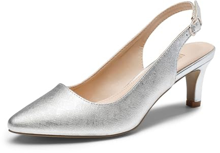 DREAM PAIRS Womens Slingback Sandals Pumps Pointed Toe Dress Party Court Shoes Ladies Kitten Heel Wedding Shoes,Size 7,Silver-PU,SDHS2234W-E