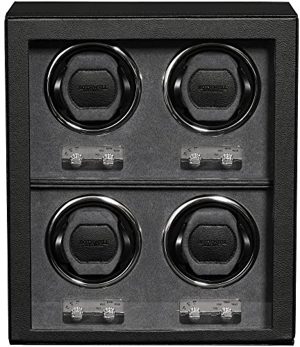 ROTHWELL 4 Watch Winder for Automatic Watches with Quiet Motor with Multiple Speeds and Rotation Settings (Black/Grey)
