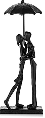 Sziqiqi Eisen 6 Jahre Jubiläum Geschenkskulptur für Frau - Black Metal Paar Statue Küsse unter Regenschirm Mann und Frau Skulptur Figuren für Regal Mantel Kamin Eingangsbuchhandel Fernsehzimmer