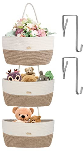 OSTWOLKE Tür-Organizer, Hängeorganizer Filz, Hängeorganizer tür 3 Fächer Wand Hängen, Hänge Organizer, tür Aufbewahrung, Hänge Aufbewahrung, Tasche aus Baumwollseil für Schlafzimmer Gewebt Gelb