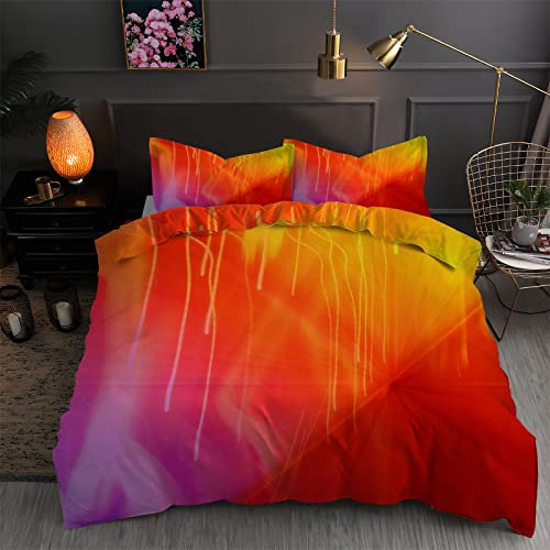 BettwäSche 135x200 Orange Bettbezug Set 3 Teilig Licht Flauschig BettbezüGe und 2 Kissenbezug 80x80, Allergiker BettwäSche-Sets Weiche Microfaser mit ReißVerschluss
