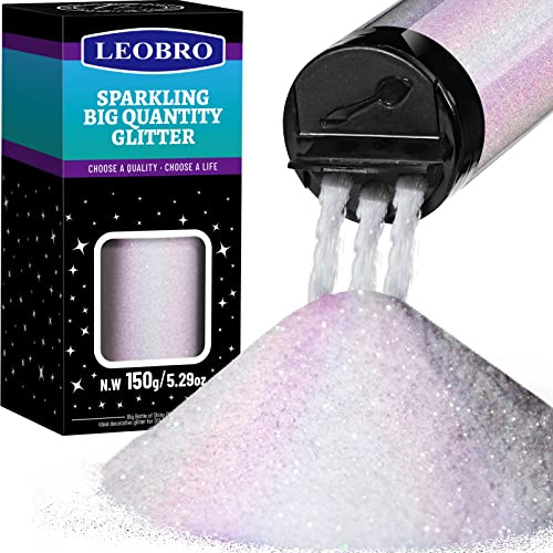 LEOBRO Fine Glitter 150G/5.29OZ Holographic Iridescent White Resin Crafts Glitter Holographic for Resin Body 1/128(0.2MM)