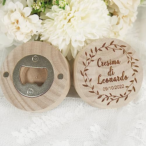 Abrebotellas magnético de madera personalizado/imán de nevera de madera grabado personalizado recuerdo de boda/flor floral vintage redonda novio y novia para regalos de boda damas de honor regalo