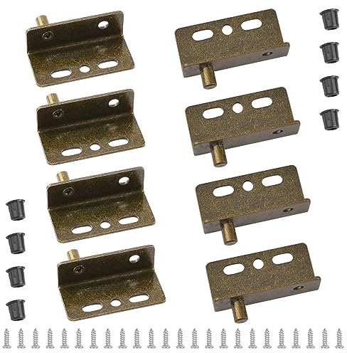 UFURMATE Lot de 4 paires de charnières pivotantes en fer avec arbre dissimulé, charnières de porte d'armoire en bois avec goupille pour porte en bois à pivotement libre (bronze)