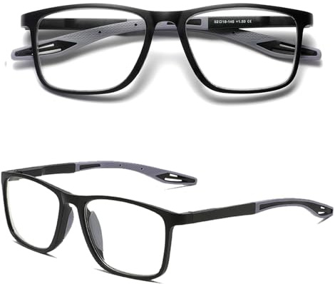 Hubeye Gafas de lectura deportiva para mujeres y hombres ultraligeras anteojos de lectura gafas anti luz azul (Negro, 1.75)
