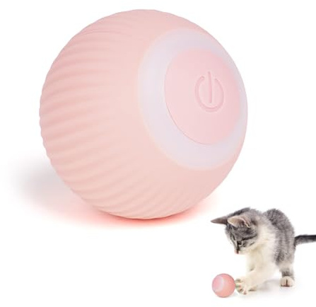 Adiwo Bola de Gato, Pelota Interactiva para Gatos Rotación Automática de 360 ​​Grados, Carga USB Juguete Gato Interactivo para Mascotas con Luz para Ejercicio Gatos y Perros (Rosa)