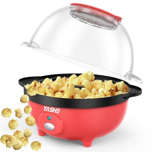 YASHE Palomitero, 650 W Eléctrico Revolviendo Máquinas de Palomitas, 3 L Capacidad Palomitera con Recubrimiento Antiadherente, Saludable y menos aceite para Noches de Cine Fiestas