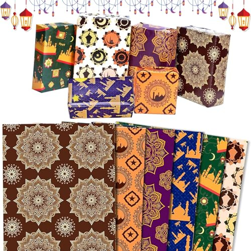 SOETDERT Eid Mubarak Geschenkpapier, Ramadan Geschenkpapier mit Stern Mond, Ramadan Mubarak Geschenk Verpackung Papier für Islamische Muslimische Geschenkverpackung Dekoration (6pcs)