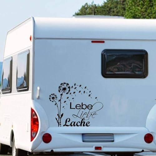 Rakelfix Wohnmobil Wohnwagen Aufkleber Pusteblume mit Spruch Lebe Liebe Lache Dandelion ca 60cm WOMI WOWA Camping