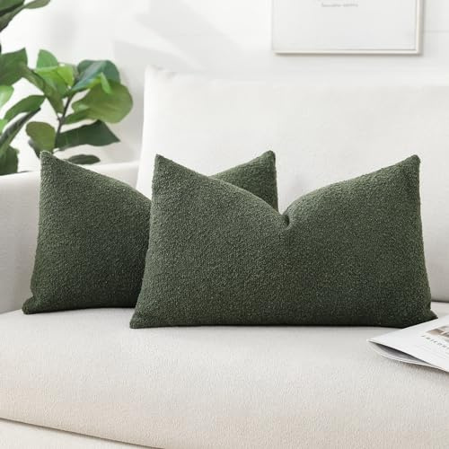 Artscope 2er Set Boucle-Kissenbezügen Einfarbig Wurfkissenbezug Moderne Dekokissen Kissenhülle Set Kissen Fall für Sofa Auto Schlafzimmer Zuhause Dekor 40x60cm, Waldgrün