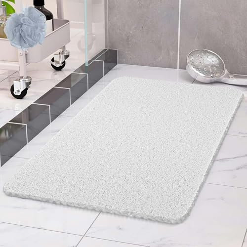COSYLAND Non-Slip Shower Mat 40 x 80 cm - Shower Mat Non-Slip with Drain - Soft PVC Loofah Non-Slip Mat Bath - Quick Drying Bath Mats - White