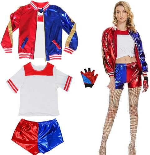 Maazusa Cosplay Kostüm für Damen 8Stück, Mädchen Fancy Dress Kostüm Set mit Perücke Jacke T-Shirt Shorts Handschuhe Socken, für Halloween Karneval Party (L)