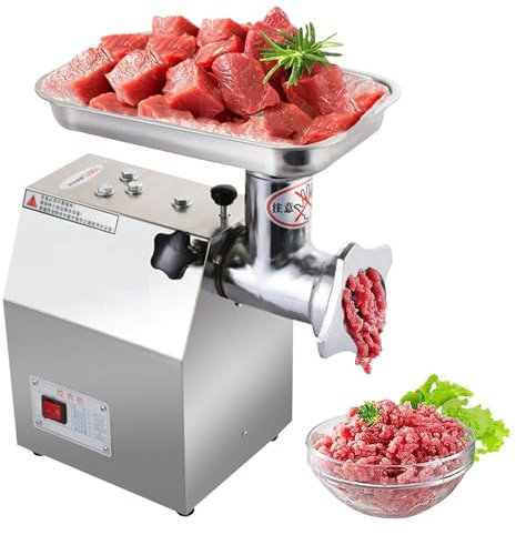 Picadora de carne comercial, máquina llenadora de salchichas eléctrica de 180 kg/h 1100 W, picadora de carne industrial de acero inoxidable con 2 cuchillas, placa de molienda y tubo de relleno, picad