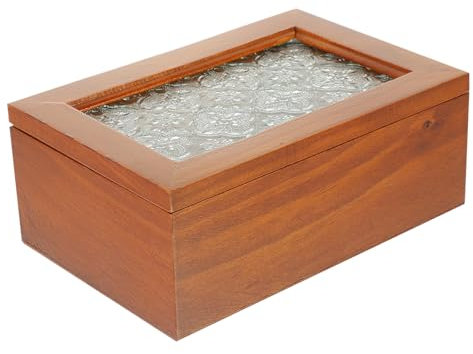 STOBAZA Vintage Holz Schmuckschatulle Tragbare Schmuckaufbewahrungsbox Schmuck-organizer-box Für Ohrringe Und Armbänder Dekoratives Tisch-schmuckkästchen Mit Klappdeckel