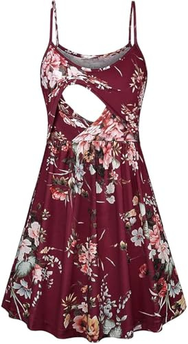 ThiCc Robe d'allaitement pour femme – Robe d'été sans manches pour maternité – Robe d'allaitement à bretelles spaghetti – Robe d'allaitement à taille haute – Mini robe de nuit – Robe de nuit pour fête