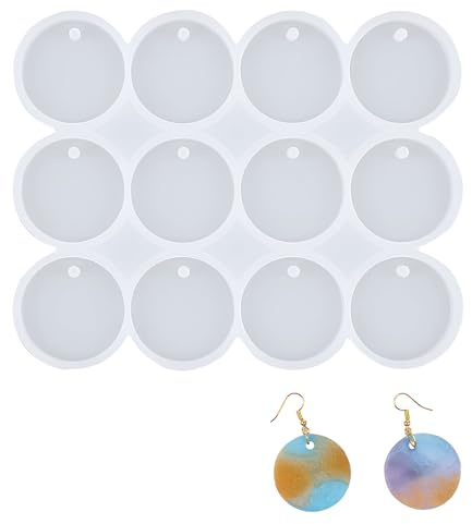 12 Stück Runder epoxidharz Silikonform,anhänger mit loch resin formen，Schmuck und Schlüsselanhänger-DIY Anhänger Formen Set runde Form mit Löchern, geeignet für Harzguss, Ohrringe, Schlüsselanhänger