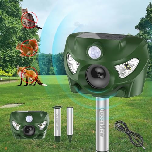 Katzenschreck für Garten, Katzenschreck Ultraschall mit Infrarotsensor, Alarmton, Blinklicht, 5 Ultraschall Modi, Tiervertreiber, Katzenabwehr, Marderschreck, Hundeschreck, Wetterfest, Solar