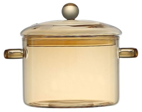 Hintyne Glass Pots for Cooking,Cooking Pot 1.5l/50 Oz High Borosilicate Glass Simmer Pot with Lid, Heat-Resistant Stovetop Safe Clear Pots for Pasta,Amber