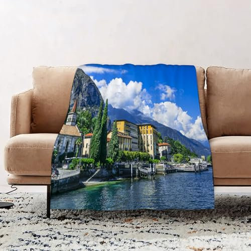 EOMKSE Kuscheldecke Flauschig Decke - weiche warme Fleecedecke 130x150cm als Decke Sofa,Malerische Landschaften des Lago di Como - Cadenabbia Italien,Wohndecke oder Couchdecke überwurf
