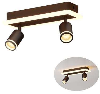 LVWIT Deckenstrahler LED Schwarz 2 Flammig Schwenkbar 350° Strahler Deckenleuchte mit unteres Glühen, Modern Spot Lampe Wandstrahler Schwarz für Wohnzimmer, Küche, Schlafzimmer (Ohne Leuchtmittel)