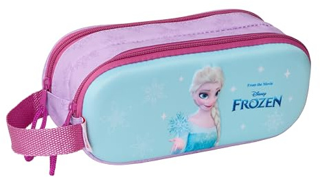 SAFTA Frozen 3D Doppelmäppchen für Kinder, ideal für Kinder im Schulalter, bequem und vielseitig, Qualität und Widerstandsfähigkeit, 21 x 6 x 8 cm, Himmelblau/Rosa, M, Casual