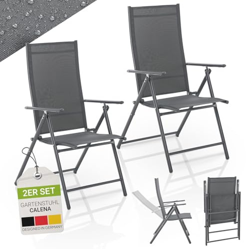 Juskys Chaise de Jardin Calena - Lot de 2 - Dossier 7 Positions, Pliable - Structure Acier thermolaqué, Tissu Respirant & Confortable
