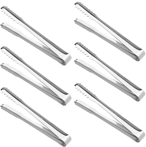 6 Pcs Stainless Steel Ice Sugar Tongs,Sweet Tongs for Pick Mix,Kitchen Tongs for Food Coffee Sweets Bread Cake Kitchen Party Bar Bucket