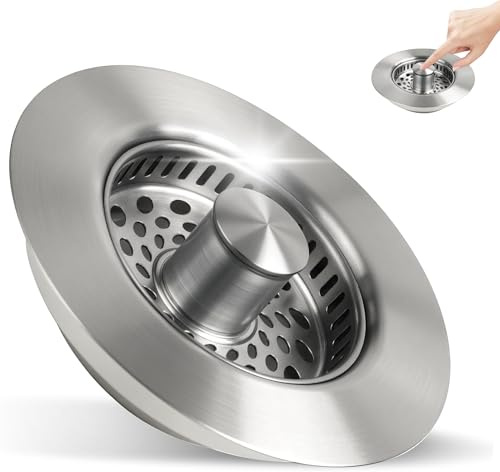 5in1 Stainless Steel Sink Aid, Drain Strainer Food Catcher, Popup Kitchen Sink Stopper & Odor Filter, Kitchen Sink Strainer Accessories with Drain Basket