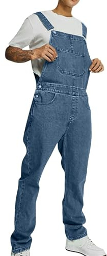 Bib and Brace Overalls for Men Adjustable Straps Denim Dungarees Classic Fit Jean Jumpsuit Straight Leg Jeans with Pockets Heavy Duty Casual Overall Comfy Mens Daily Wear