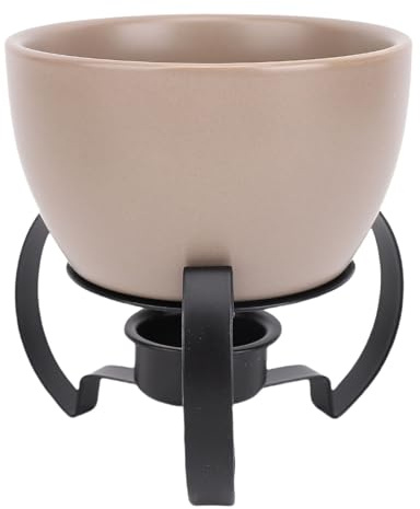 HELEVIA Cheese Fondue Pot and Forks Metal Stand Ceramic Hot Pot Set, European Style Ceramic Cheese Fondue Pots Set, for Melting Cheeses Ice Cream Chocolate (Grey)