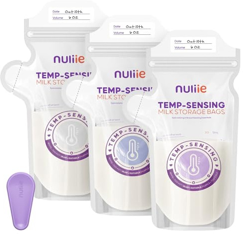 Nuliie Muttermilch-Aufbewahrungstasche, 90 Stück, riesiges Temperatursensor-Symbol und Verriegelungsklemme, 170 ml, Muttermilch-Aufbewahrungsbeutel, Gefrierausguss, selbststehende